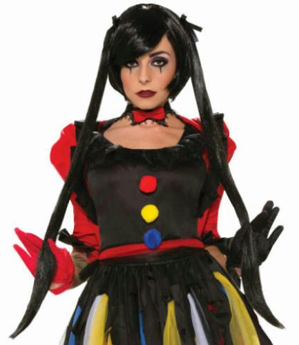 Twisted Attractions: Midnight Magic Short Black Bob with Long Pigtails Wig by HalloweenStore.com