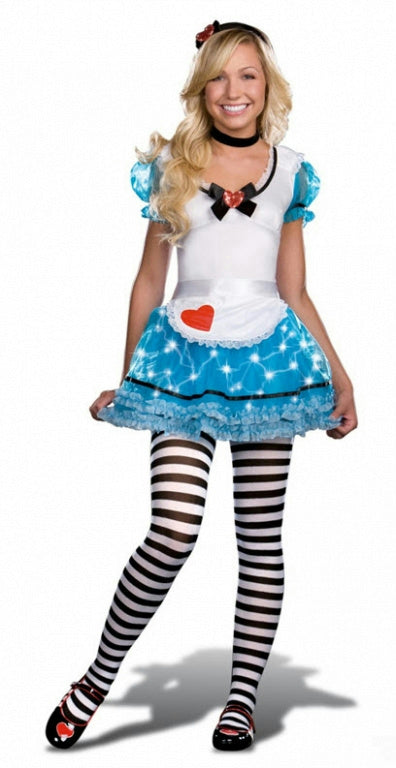 Juniors Wonderland's De-Light 4 Piece Knit Apron Style Dress Alice Teen Costume by HalloweenStore.com