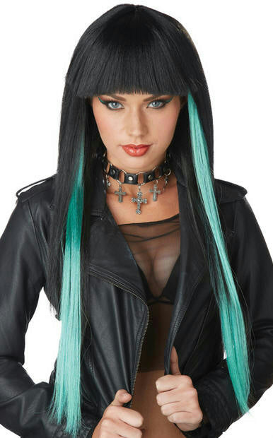 Black and Jade Chopstix Anime Adult Long Straight Costume Wig with Bangs by HalloweenStore.com