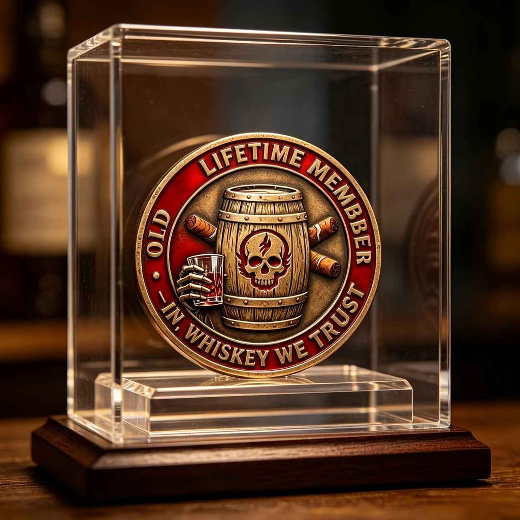 Three-dimensional Engraving Exquisite Commemorative Coin Whiskey Commemorative Coin, Durable Metal Bourbon Collection Commemorative Medal, Decorated with a Skull and Bourbon Pattern, Suitable for Whisky Tasting Challenges, a Gift for Bourbon Lovers