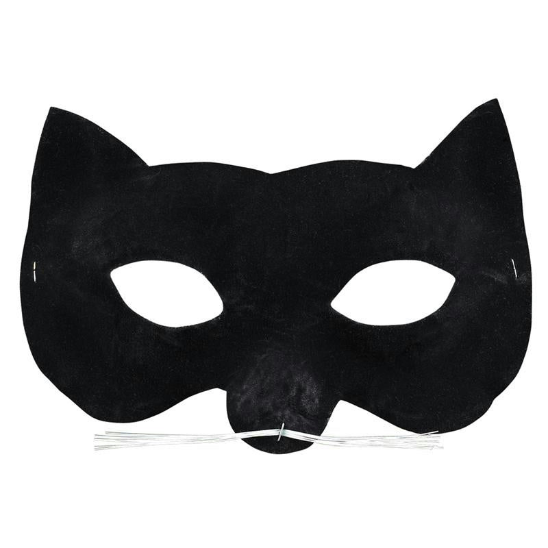 Masquerade Velvet Black Kitty Cat Eyemask with Whiskers by HalloweenStore.com