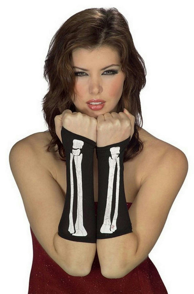 Women's Sexy Skeleton Bone Fingerless Arm Warmer Gloves by HalloweenStore.com