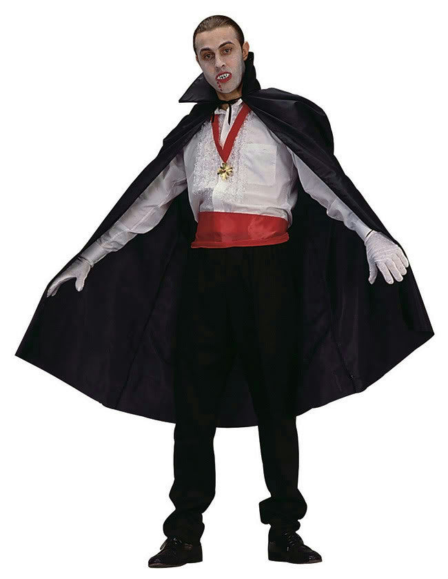 Black Polyester Vampire Disguise Cape 45" Long Full Length with Collar 75051 by HalloweenStore.com