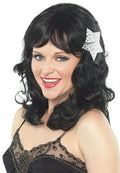 Black California Pin Up Girl Long Wavy Adult Wig with Star Accessory and Bangs by HalloweenStore.com