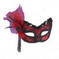 Neon Red Lace Masquerade Venetian Mardi Gras Mask by HalloweenStore.com