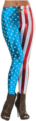 Shiny Patriotic Women's Marvel Universe Captain America Adult Metallic Leggings by HalloweenStore.com