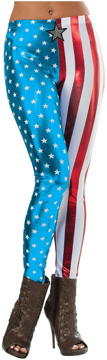 Shiny Patriotic Women's Marvel Universe Captain America Adult Metallic Leggings by HalloweenStore.com