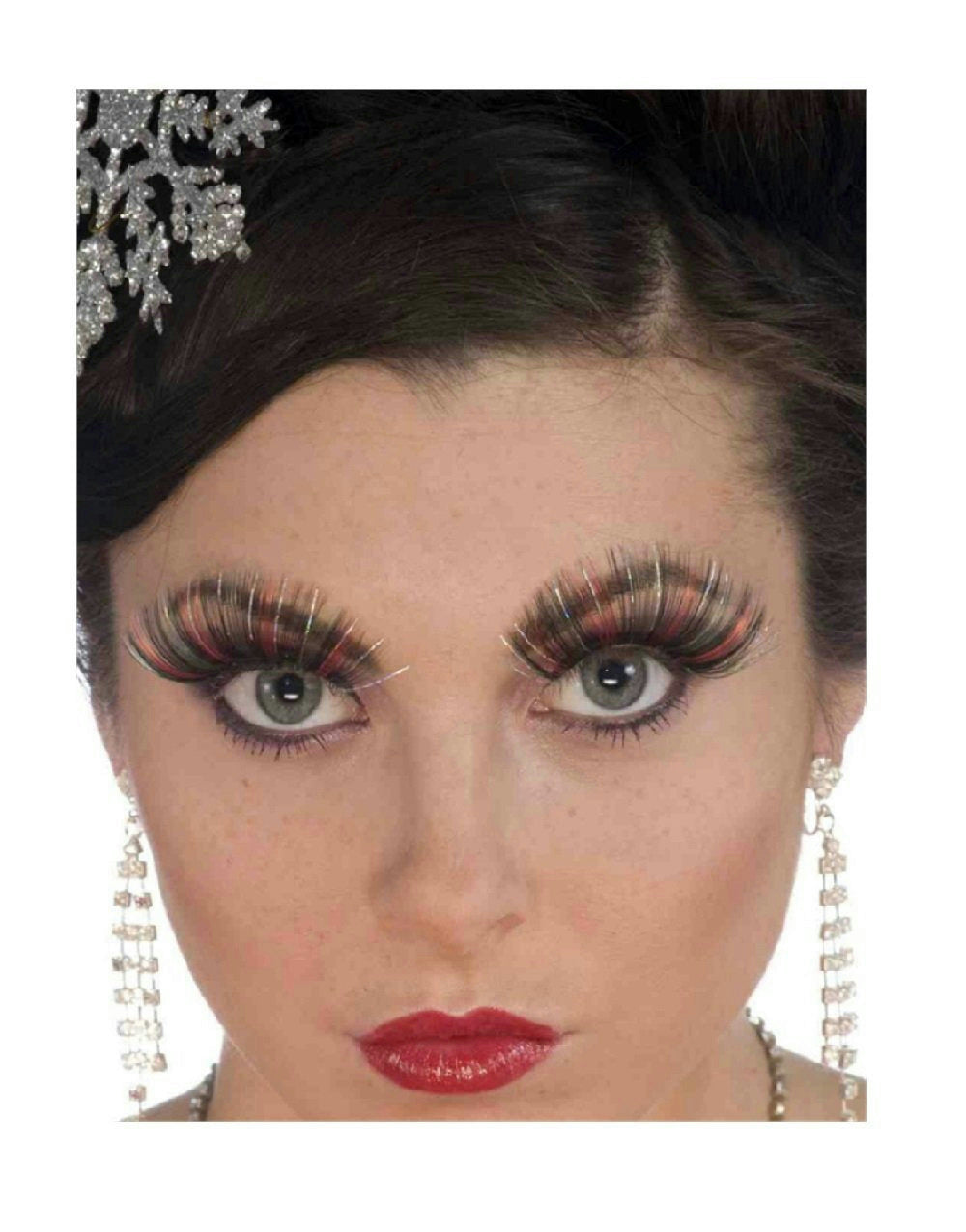 Women's Sexy Black Red and Green Tinsel Christmas Costume False Eyelashes by HalloweenStore.com