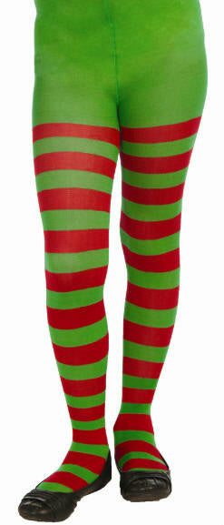 Red and Green Striped Child Christmas Elf Tights Size Large 12-14 by HalloweenStore.com