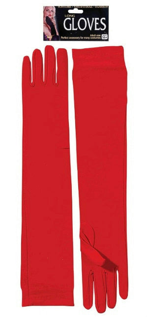 Long Red Nylon Gloves Costume Accessory by HalloweenStore.com