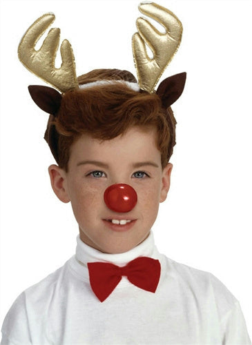 Child Reindeer Antlers Headpiece Bow Tie and Nose Costume Accessory Kit by HalloweenStore.com