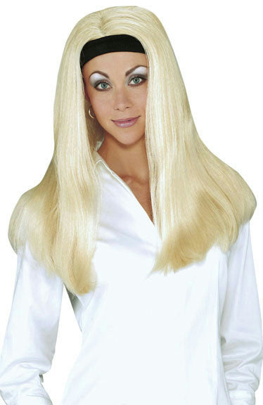 Long Blonde All American Girl Wig with Attached Black Headband by HalloweenStore.com