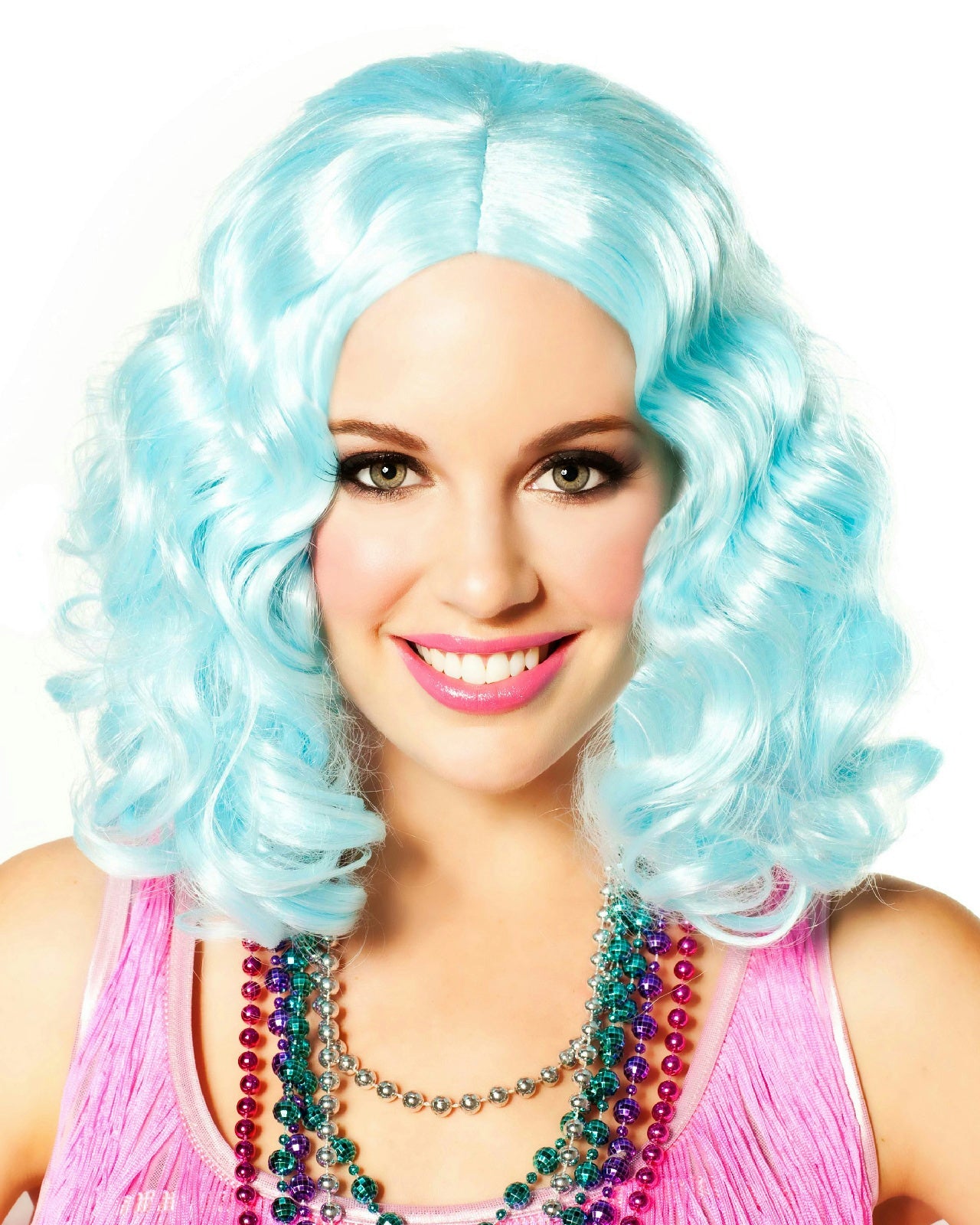 Party Icy Pastel Blue Short and Curly Flapper Adult Costume Wig by HalloweenStore.com