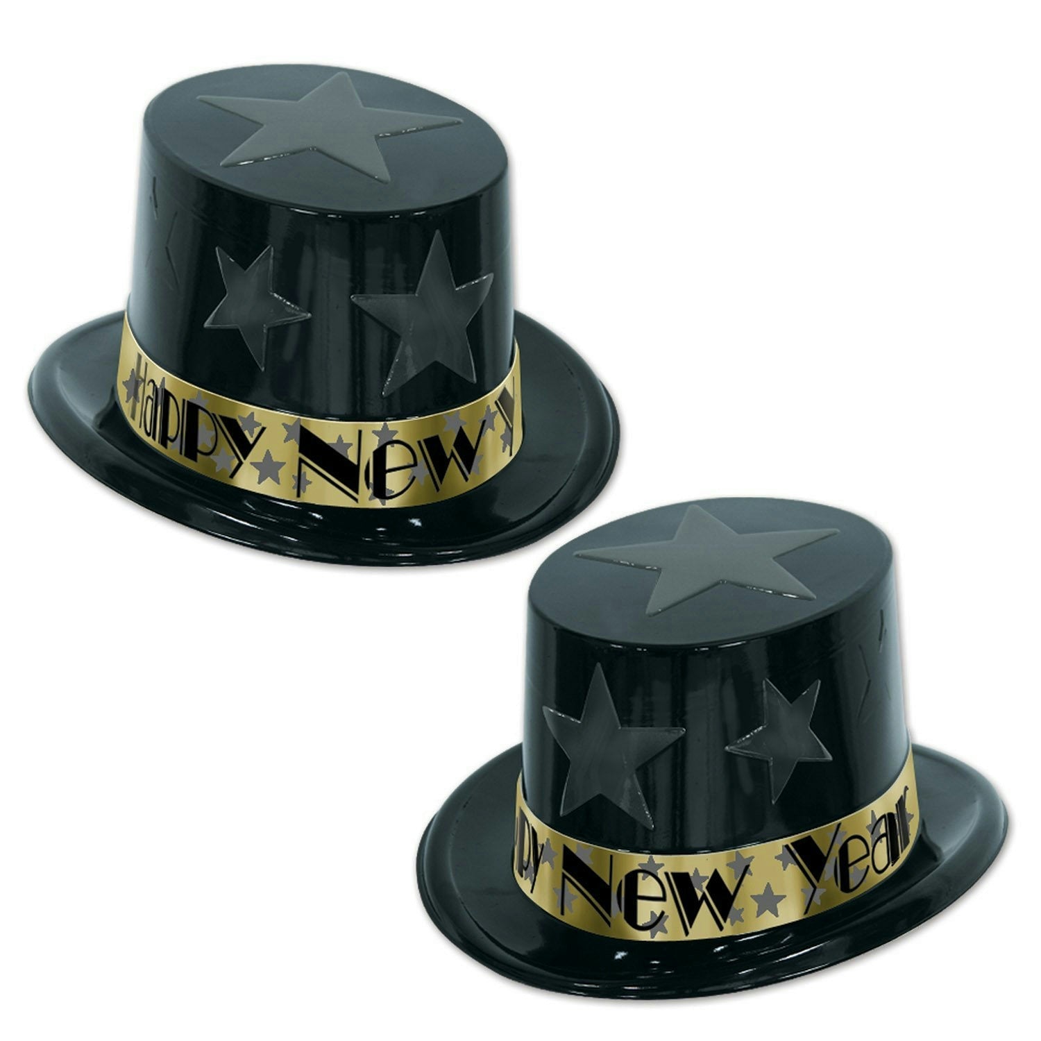 Black and Gold New Year Star Topper Plastic Party Top Hat by HalloweenStore.com