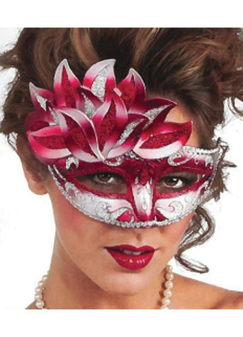 Red White and Silver Venetian Carnival Eye Mask by HalloweenStore.com