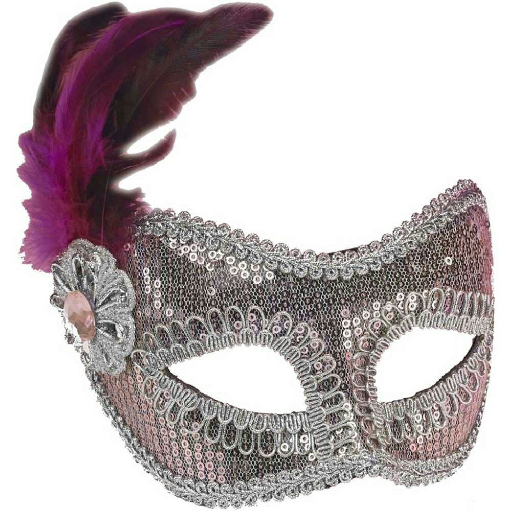 Light Pink and Silver Sequin Fashion Masquerade Venetian Mardi Gras Eye Mask by HalloweenStore.com