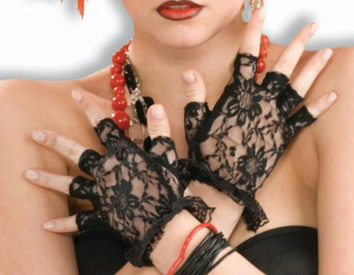 Wome's Black Lace Fingerless Gloves 80's Material Girl by HalloweenStore.com