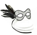 Black and Silver Lace Feather Venetian Eye Mask by HalloweenStore.com