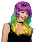 Mardi Gras Long Layered Multi Colored Wig with Bangs by HalloweenStore.com