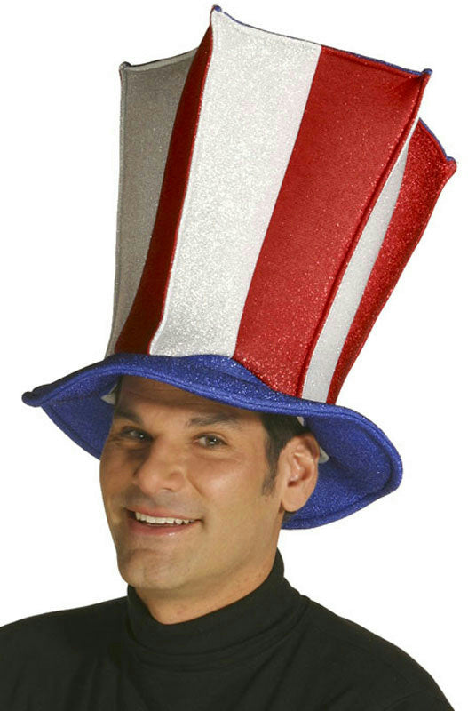 Red White and Blue USA Star Hatter Stovepipe Hat 4th of July Patriotic Accessory by HalloweenStore.com
