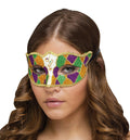 Shimmering Glitter Harlequin Gold Green Purple Diamond Shape Mardi Gras Eye Mask by HalloweenStore.com