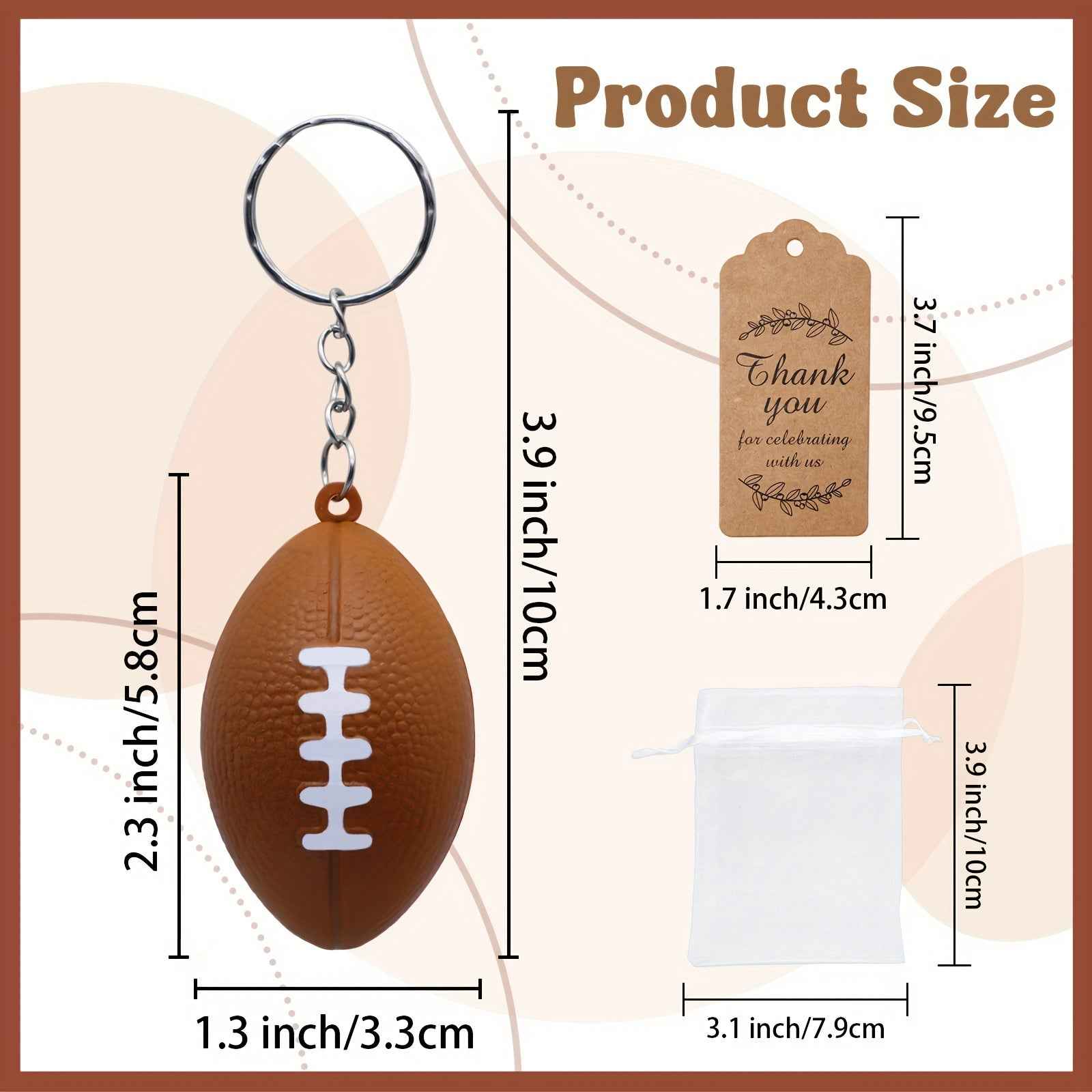 [24-Pack Rugby Favors] 24-Pack Rugby Theme Party Favors Set | Keychains, Organza Bags, Thank You Tags, Sports Themed Birthday Supplies, Celebration Gifts without Feathers