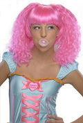 Pink Bubble Gum Doll Style Crimped Wig with Bangs by HalloweenStore.com
