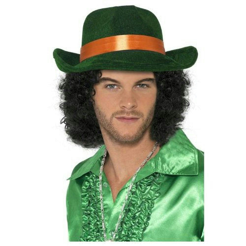 Green Pimp Fedora Hat with Orange Band Great for St. Patrick's Day by HalloweenStore.com