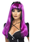 Bewitching Fuchsia Pink Over Black Two Tone Womens Costume Wig with Headband by HalloweenStore.com