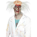 Men's Scalped Mad Scientist White Wig with Exposed Bloody Brain by HalloweenStore.com