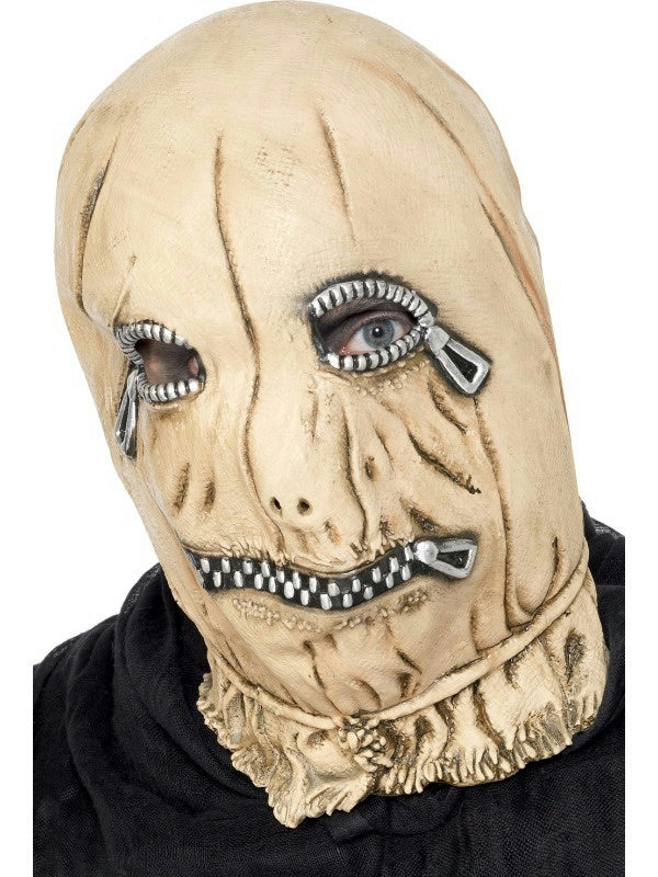 Men's Skin Color Zip Face Overhead Costume Adult Latex Mask with Mock Zippers by HalloweenStore.com