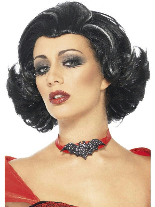 Women's Bijou Boudoir Black Vampiress Wig with White Streaks by HalloweenStore.com