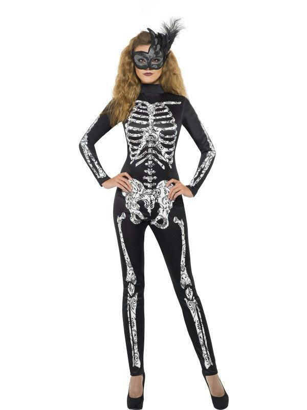 Women's Soleil Skeleton Cat Suit Sexy Adult Costume Size Large by HalloweenStore.com