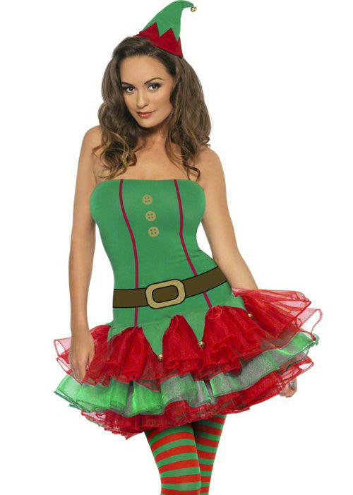 Womens Fever Sexy Red and Green Elf Tutu Dress Adult Costume Size Extra Small XS by HalloweenStore.com