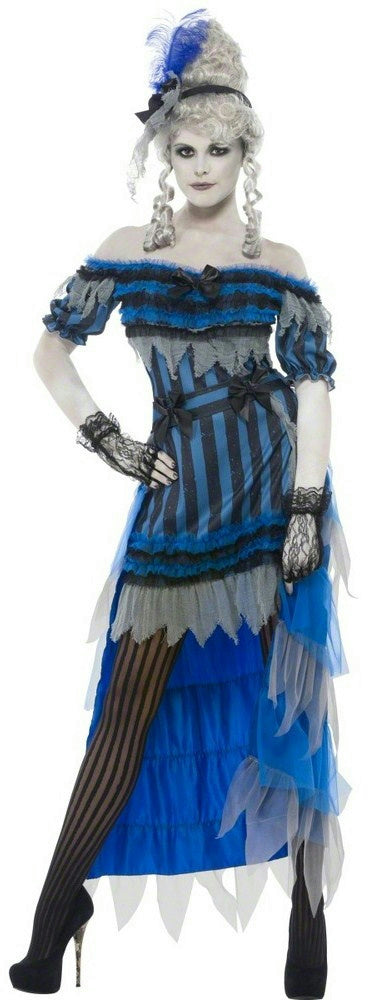 Women's Ghostly Saloon Girl Costume with Dress Overskirt and Headband Size Small by HalloweenStore.com