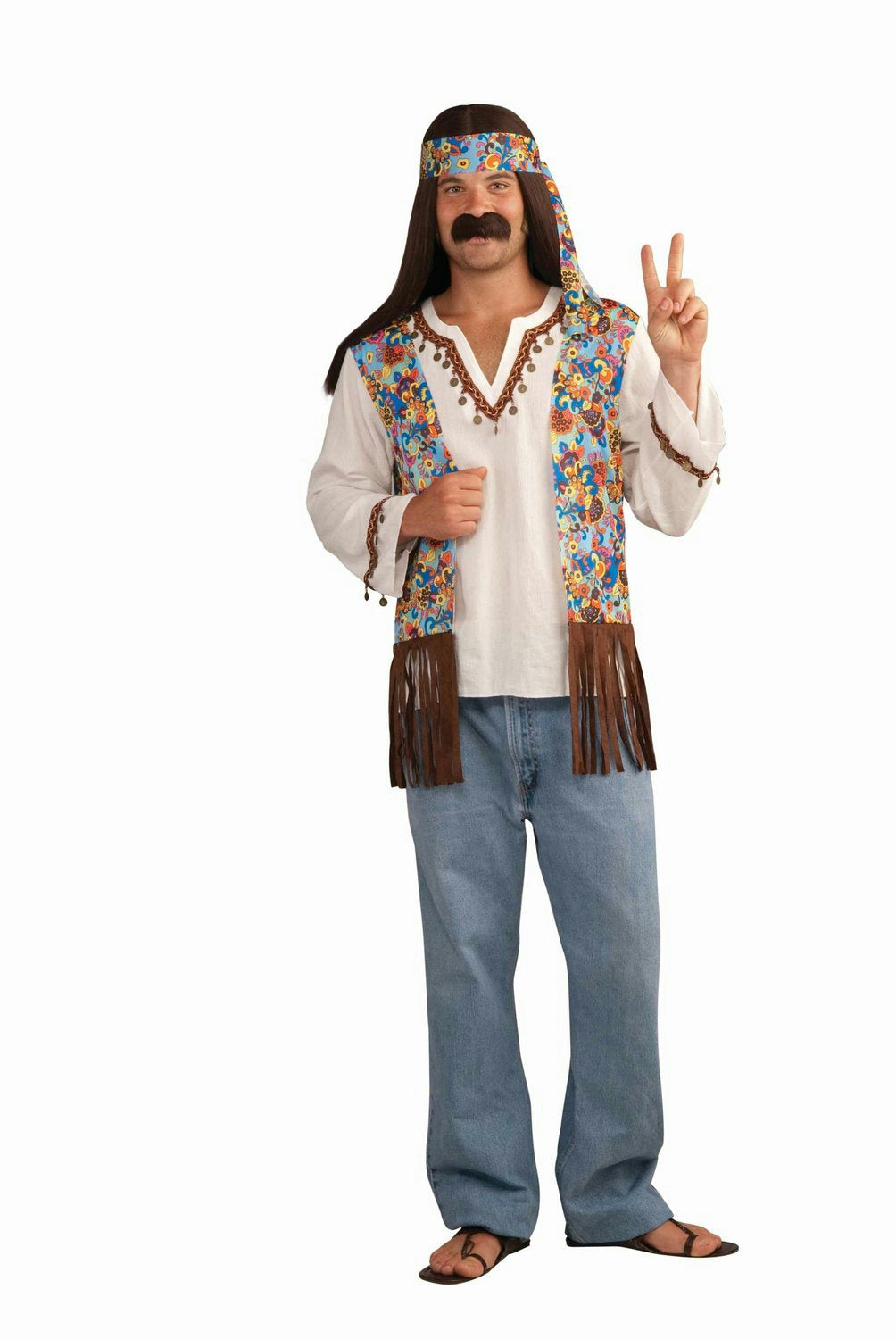 Male Hippie Costume Groovy Shirt with Attached Vest and Headband Costume Set by HalloweenStore.com