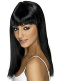 Black Long Straight Glamourama Lady Pop Star Wig with Bangs by HalloweenStore.com