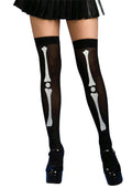Ladies Day of the Dead Black and White Bone Print Thigh Highs by HalloweenStore.com