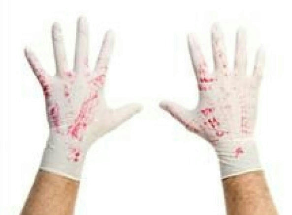 Bloody Latex Gloves Blood Stained Psycho Surgeon by HalloweenStore.com