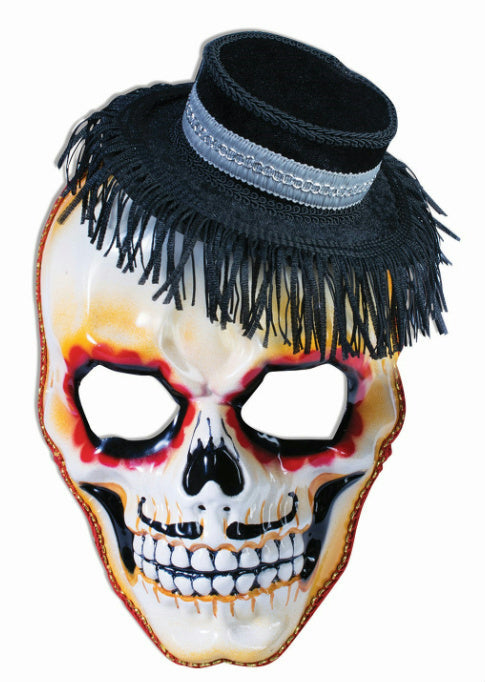 Day of the Dead Masquerade Skull Mask with Attached Mini Hat by HalloweenStore.com