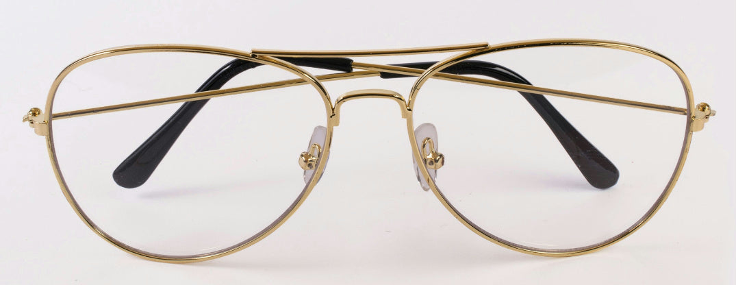 Gold Frame Aviator Glasses with Clear Lens by HalloweenStore.com