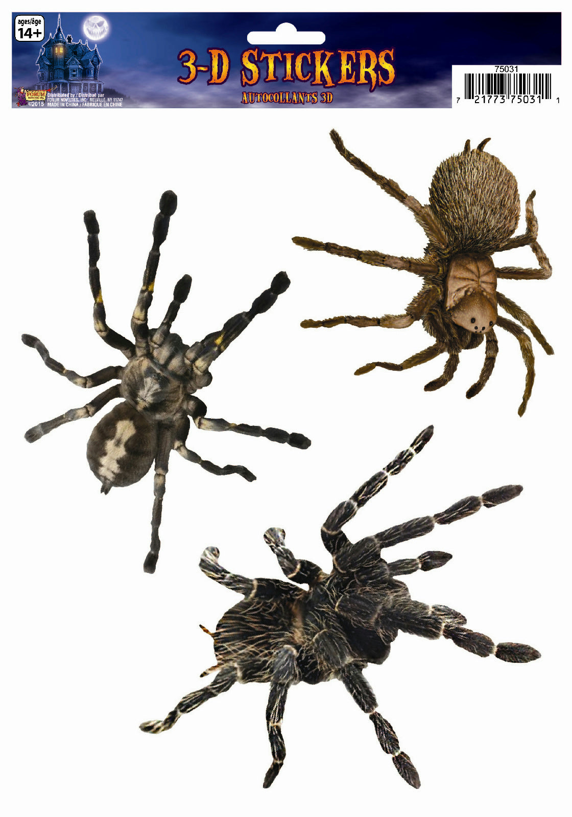 3D Spider Window Stickers- 3 Spiders by HalloweenStore.com