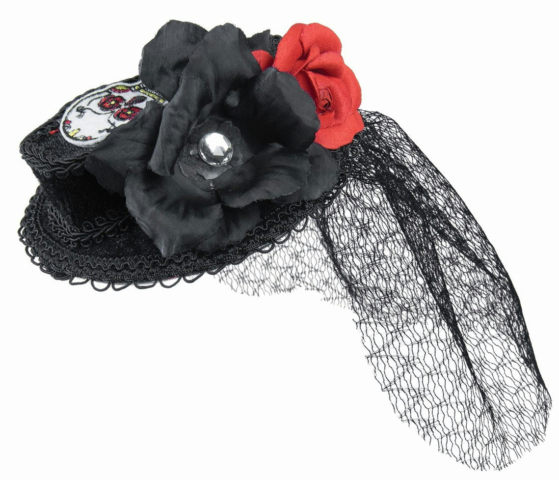 Day of the Dead Mini Coffin Hat with Veil by HalloweenStore.com