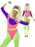 Smiffy's Women's 80's Work Out Retro Neon Adult Costume Size Small 4-6 by HalloweenStore.com