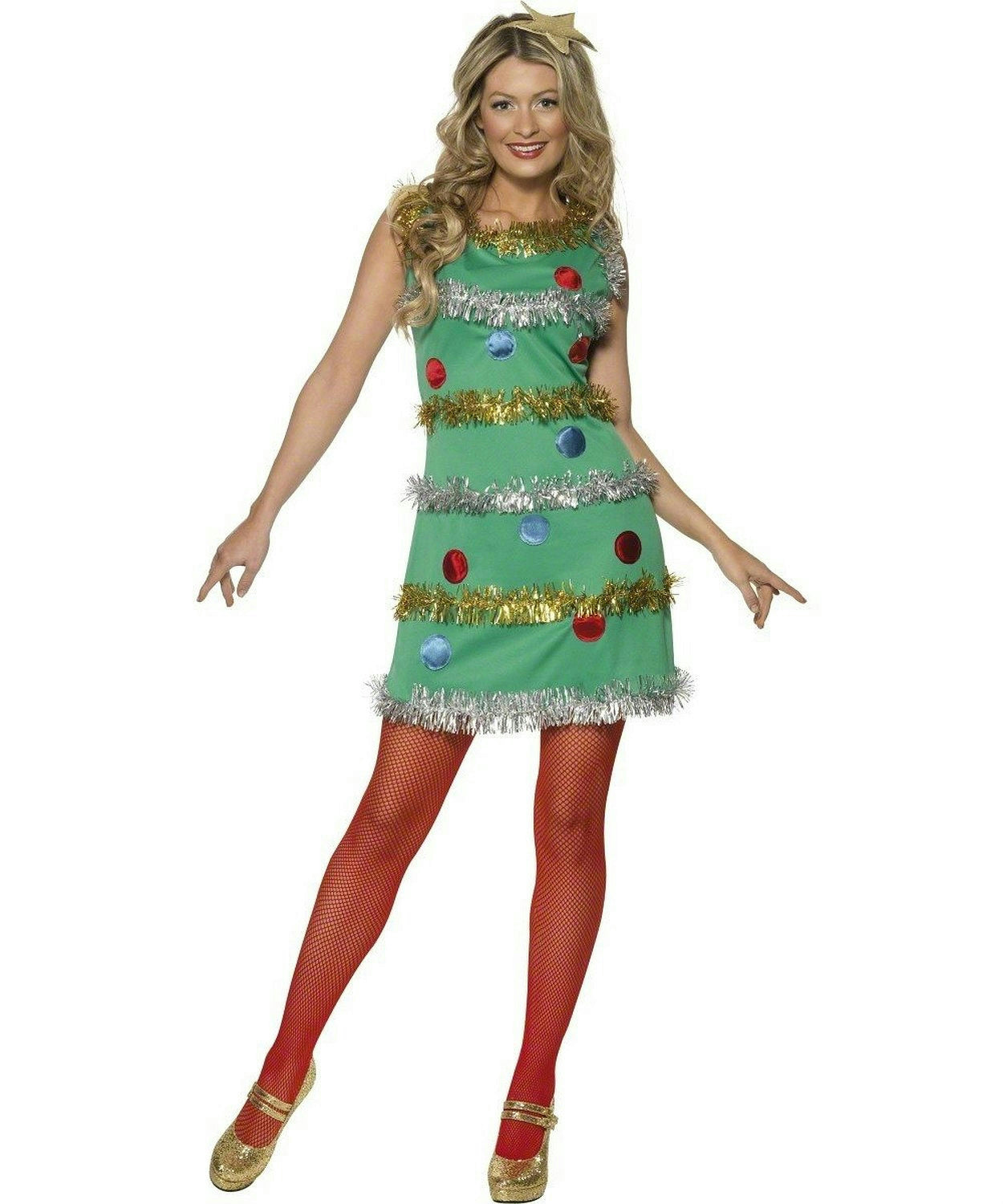 Women's Christmas Tree Adult Costume Dress and Headband Size Small 4-6 by HalloweenStore.com