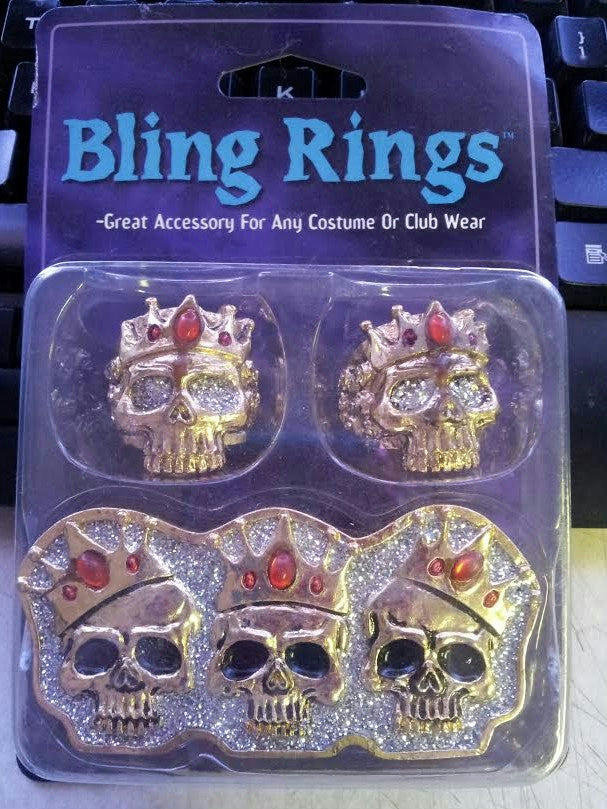 3 Pack Skull Bling Rings Costume Jewelry by HalloweenStore.com