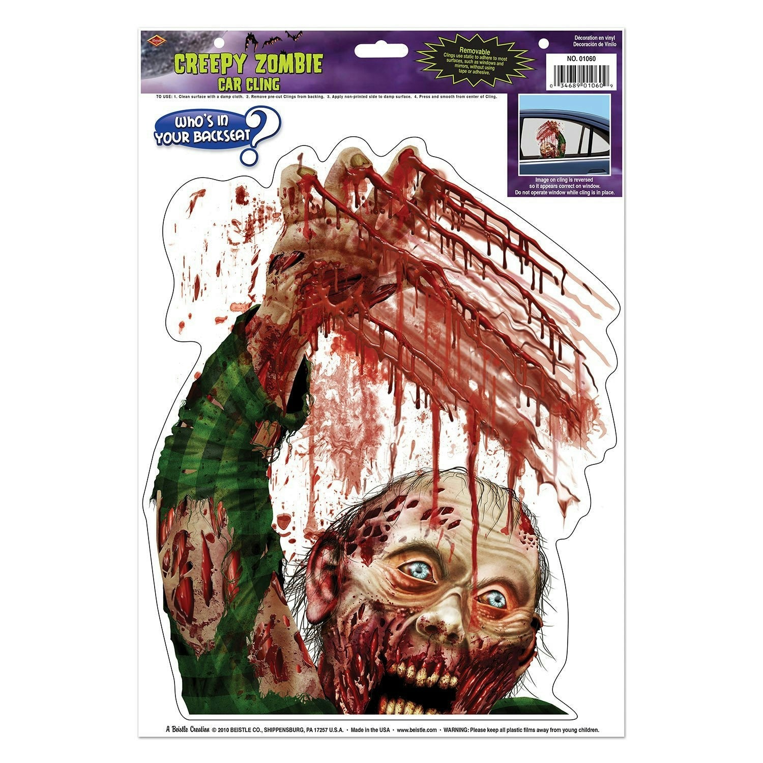 Creepy Zombie Window Car Cling Decal Halloween Party Accessory by HalloweenStore.com