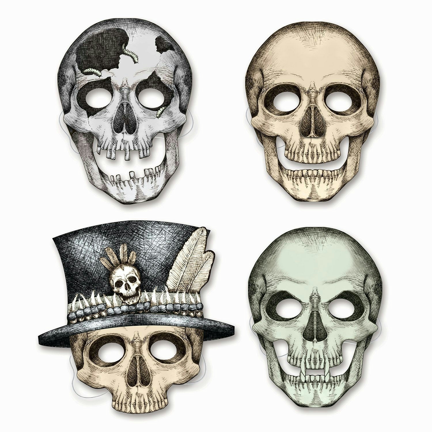 4 pack of Assorted Card Stock Skeleton Paper Masks by HalloweenStore.com
