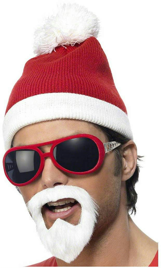 Gangsta Santa Accessory Costume Kit Beanie Hat Beard and Glasses Set by HalloweenStore.com