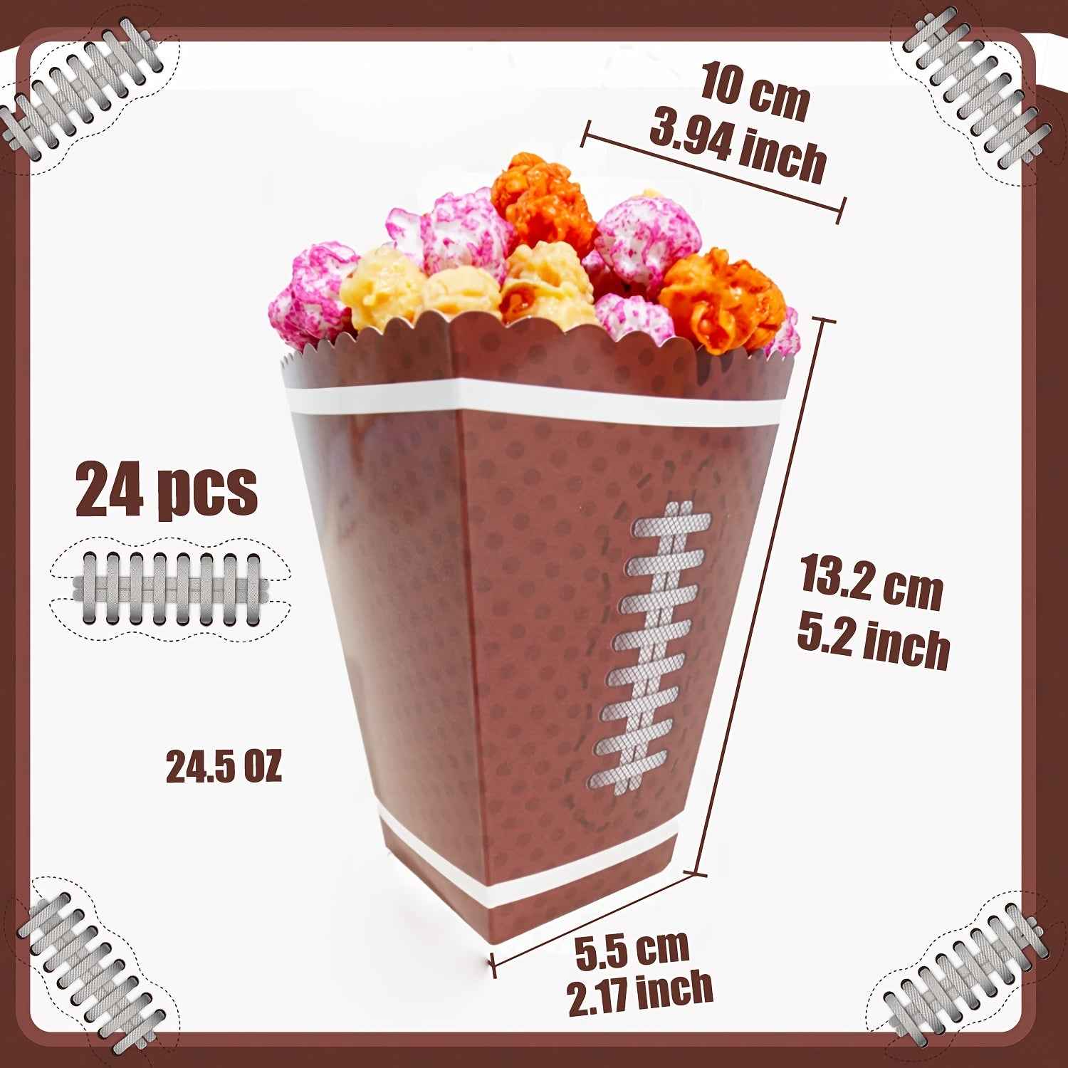 24pcs Football Popcorn Box | 300g Heavy Paper Football Party Supplies Paper Snack Cup Sports Theme Disposable Popcorn Bowl | Suitable for Birthday Sports Events | Birthday Parties | Snack Service Tray Suitable for Pancake Hot Dog Football Match Day